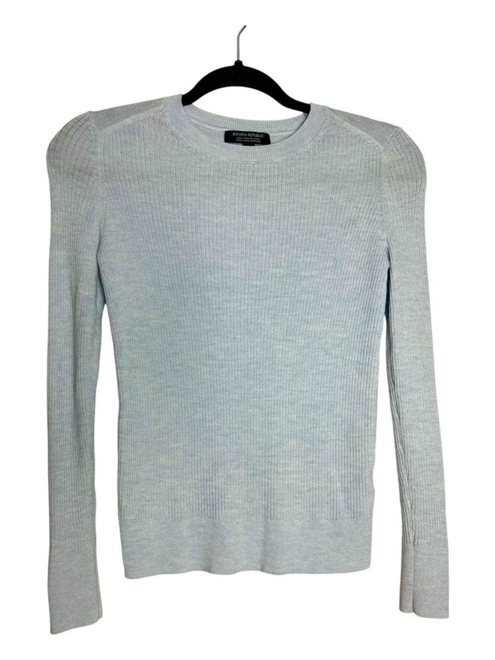 Banana Republic 100% Merino Wool Pale Blue Rib Knit Scoop Neck Pullover, sx XS